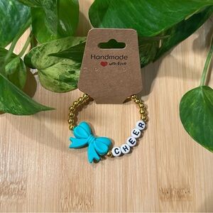 Gold Kids’ Stretchy Beaded Cheer Bracelet | Handmade | Silicone Bow 📣✨